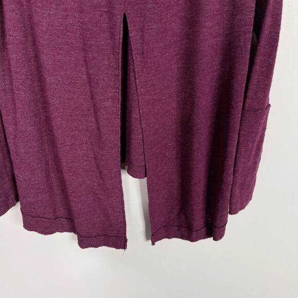 Free People Small S Purple Split Back Cowl Neck Long Sleeve Top Eggplant Cotton - Picture 7 of 12